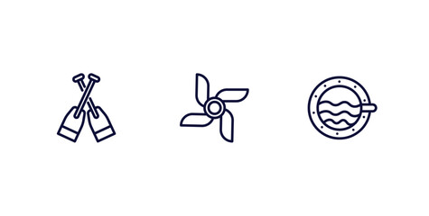 Poster - set of nautical thin line icons. nautical outline icons included oars, ship engine propeller, porthole vector.