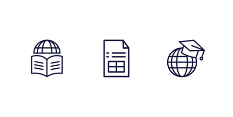 Sticker - set of distance learning thin line icons. distance learning outline icons included learning, sheet, international vector.