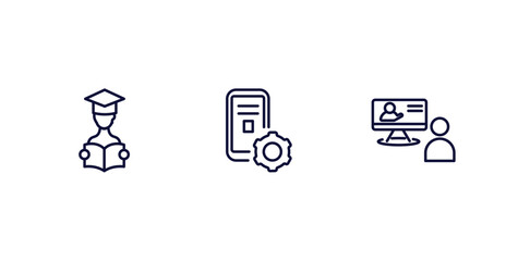 Sticker - set of distance learning thin line icons. distance learning outline icons included studying, interactive course, online training vector.