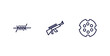 set of military and war and thin line icons. military and war outline icons included barbed wire, rifle, chamber vector.