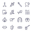 set of dental health thin line icons. dental health outline icons such as dentist scissors, toothbrushes, dental checkup, tooth extraction, baby mouth, mint gum, dentist mask, tooth filling vector.