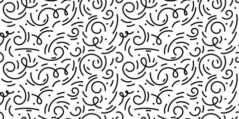 squiggly doodle seamless background, tribal scribble repeat texture. creative minimalist monochrome 