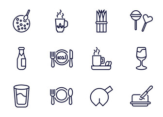 Wall Mural - set of food thin line icons. food outline icons such as red bean soup, hot herbal, chives, _icon19_, champagne bottle, water glass, eatery, fortune cookie vector.