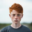 Portrait of a 14 year old ginger boy with red hair - created using generative AI tools