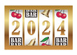 The Year 2024 Sign Displayed On Slot Machine Reels Celebrating New Year. Vector Illustration Isolated On A White Background. 