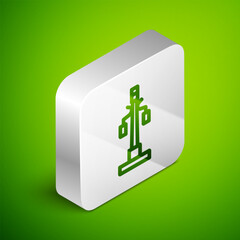 Wall Mural - Isometric line Street light system icon isolated on green background. Silver square button. Vector