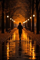 Poster - A girl running a path in a park. AI.