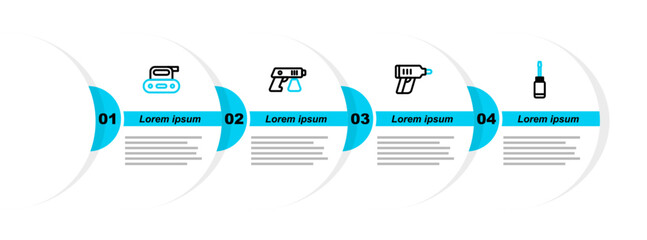 Sticker - Set line Screwdriver, Electric cordless screwdriver, Paint spray gun and planer tool icon. Vector