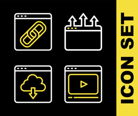 Poster - Set line Browser window, Online play video, Cloud download and icon. Vector