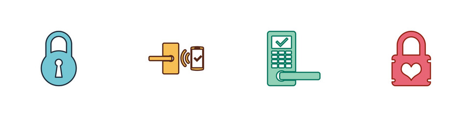 Sticker - Set Lock, Digital door lock with wireless, and Padlock heart icon. Vector