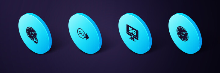 Poster - Set Isometric Digital speed meter 5G, Monitor with network, and icon. Vector