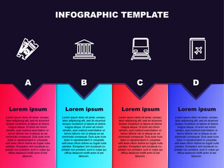 Poster - Set line Bus ticket, Museum building, Train and Cover book travel guide. Business infographic template. Vector