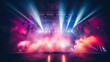 © piai - Concert Stage Scenery With Spotlights Colored Lights Smoke. Generative AI
