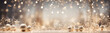 Leinwandbild Motiv Artistic Christmas banner backdrop adorned with holiday decorations and the soft shimmer of bokeh lights. Generative AI