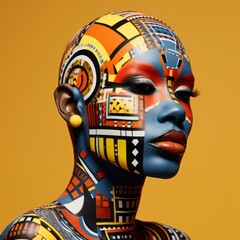 Poster - african american woman with art with different colors on face. beautiful illustration picture. gener