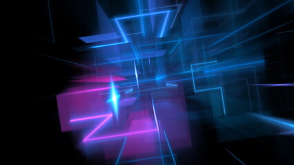 Poster - Hi tech digital interior Abstract data center server, business technology blured Polygonal geometric space, 3D render