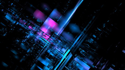 Poster - Hi tech digital interior Abstract data center server, business technology blured Polygonal geometric space, 3D render