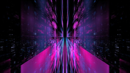 Poster - Hi tech digital interior Abstract data center server, business technology blured Polygonal geometric space, 3D render