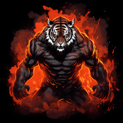 Wall Mural - Strong Tiger with Fire Spirit