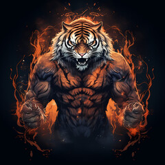 Wall Mural - Strong Tiger with Fire Spirit