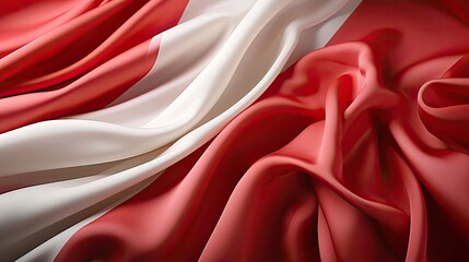 swirl red and white satin fabric background, Indonesian and Poland flag concept