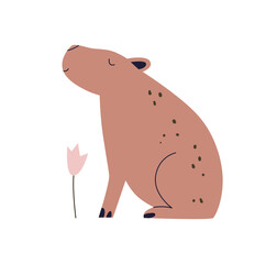 Wall Mural - Cute capybara. Funny animal character in Scandinavian style. Adorable sweet Scandi rodent, kawaii baby capibara. Childish kids nordic flat vector illustration isolated on white background