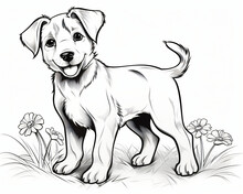 A Delightful Printable Black-and-white Coloring Page Of A Dog For Kids. 