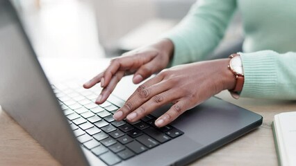 Aufkleber - Hands, woman and laptop typing for remote work in home with digital planning, online research and blog information. Closeup, freelancer and computer keyboard for elearning, social media and telework
