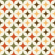 Mid Century Modern Seamless Pattern In Trendy Retro Colors. Perfect For Tablecloth, Oilcloth, Bedclothes Or Other Textile Design. Sixties Retro Vintage Wallpaper.