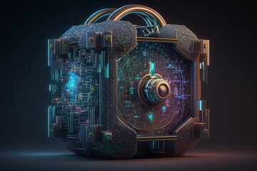 Fototapete - Abstract digital lock on dark background.  illustration. Future technology concept.