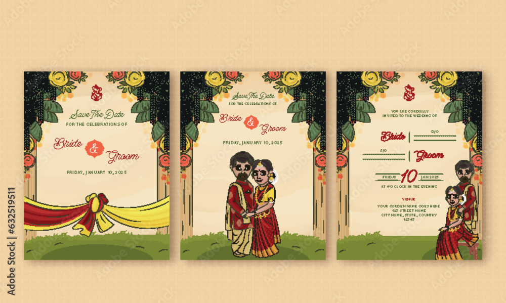 Indian Floral Wedding Invitation Card Templates with Bride Groom