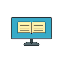 Fototapete - Digital Literacy in lineal color icon.  LED Monitor with e-book inside, design element vector illustration template in trendy and unique flat style. Editable graphic resources for many purposes.