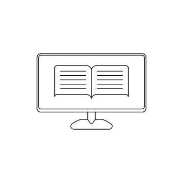 Digital Literacy in outline icon. LED Monitor with e-book inside, design element vector illustration template in trendy and unique flat style. Editable graphic resources for many purposes.