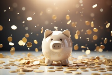 Piggy bank with falling coins. Savings and investment. Generative Ai