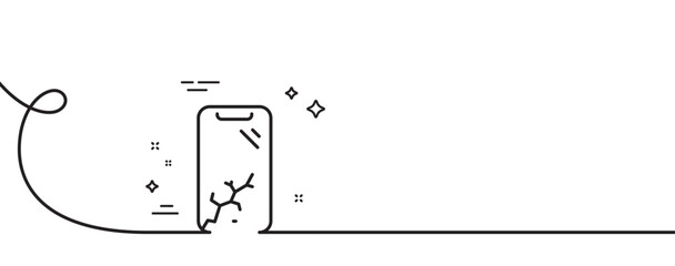 Poster - Smartphone broken line icon. Continuous one line with curl. Phone crash sign. Mobile device crack symbol. Smartphone broken single outline ribbon. Loop curve pattern. Vector