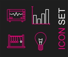 Canvas Print - Set line Light bulb with concept of idea, Pendulum, Pie chart infographic and Computer monitor cardiogram icon. Vector