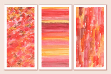 Wall Mural - Set of watercolor bright art posters. Wall canvas design. Abstract red, yellow. Bright colors. Interior art.