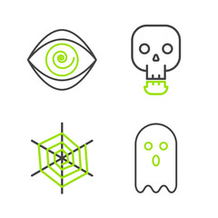 Wall Mural - Set line Ghost, Spider web, Skull and Hypnosis icon. Vector