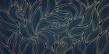 Vector Golden Leaves Botanical Modern, Art Deco Wallpaper Background Pattern, Floral Texture. Line Design For Interior Design, Textile, Texture, Poster, Package, Wrappers, Gifts. Luxury.