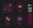 © Oksana - Set line Location with house, Car service, coffee cup and Great Bear constellation icon. Vector
