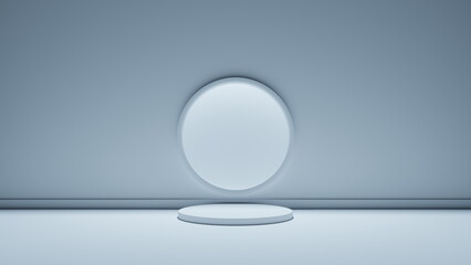 Poster - Abstract geometric round podium. Modern illustration for product promotion, showcase banner. Light backround with empty space. 3d render