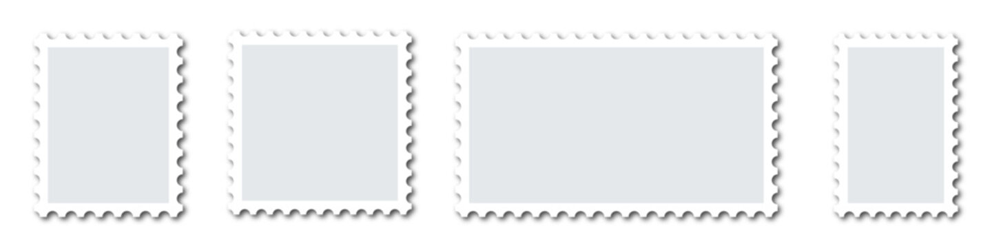 set of postage stamp mockup blank isolated on transparent background.