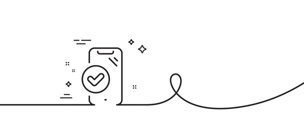 Poster - approved phone line icon. continuous one line with curl. accepted smartphone sign. verified device s