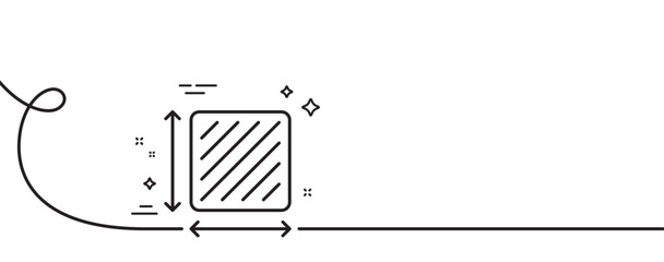 Poster - Square area line icon. Continuous one line with curl. Room dimension sign. Territory measurement symbol. Square area single outline ribbon. Loop curve pattern. Vector