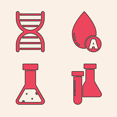 Sticker - Set Test tube and flask chemical, DNA symbol, Water drop and Test tube and flask chemical icon. Vector