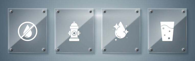 Wall Mural - Set Glass with water, Water drop, Fire hydrant and forbidden. Square glass panels. Vector