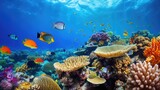 Ocean coral reef underwater. Sea world under water background. Beautiful view of sea life. Ecosystem. AI photography..