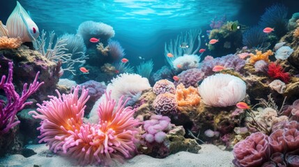 Canvas Print - Ocean coral reef underwater. Sea world under water background. Beautiful view of sea life. Ecosystem. AI photography..