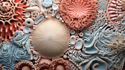 Sticker - Coral reef underwater texture. Vivid corals. Undersea bottom texture. Underwater life scene. AI illustration.