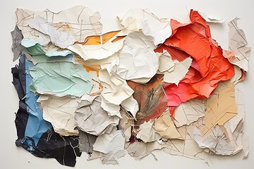 Fototapete - Paper, different scraps, ripped page piece. Beautiful illustration picture. Generative AI
